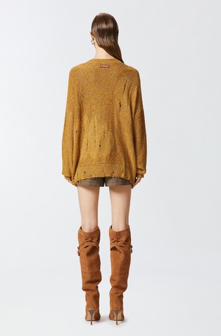 PINKO Long metallic jacquard sweater with tears Mustard / Pale Gold 2