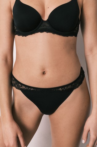 Microfibre and lace thong