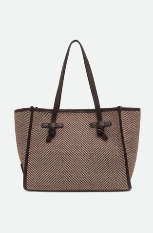 Marcella small tote in herringbone print fabric