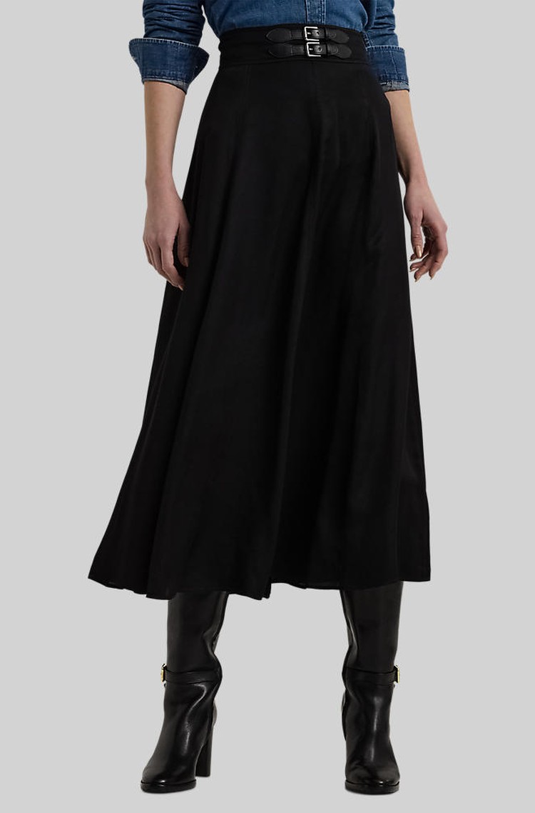 RALPH LAUREN Midi krilo z okrasnima zaponkama Črna - Black 