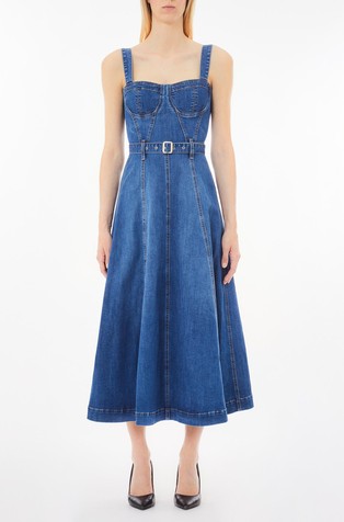 Zvončasta denim obleka z naramnicami