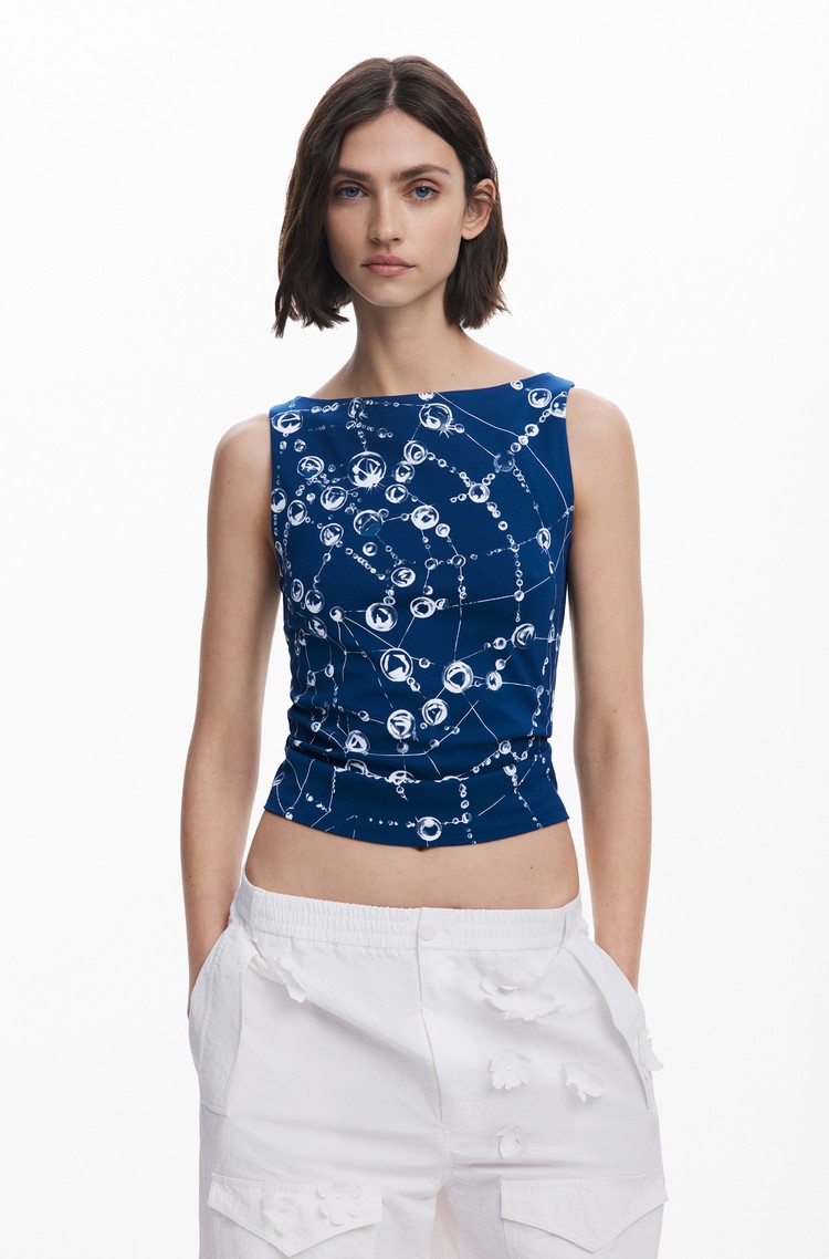 DESIGUAL Tyler McGillivary majica brez rokavov Modra - Blue / White 