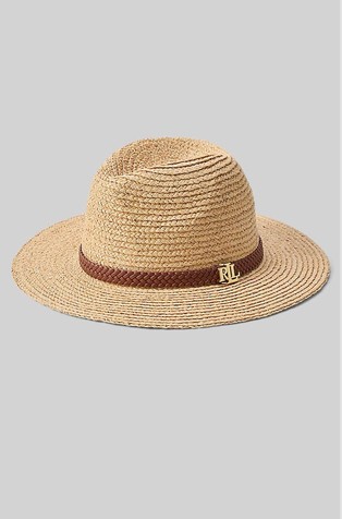 Woven-leather-trim Raffia Fedora