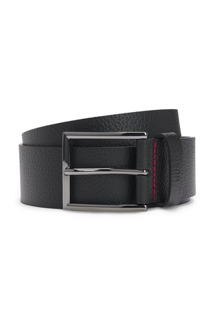 Grained-leather belt with logo-stamped keeper