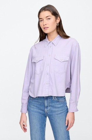 Ženska jeans cropped srajca z dolgimi rokavi
