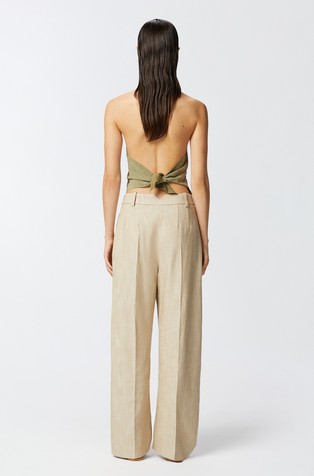 PINKO Wide viscose-blend trousers with pleats Beige 2