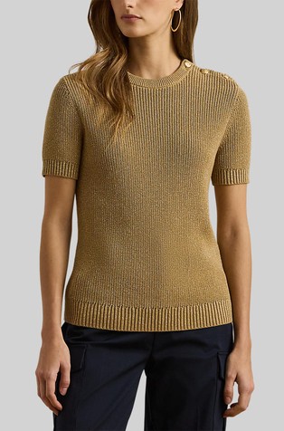 Metallic Ribbed Short-sleeve Sweater