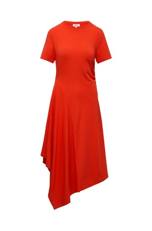 S.OLIVER Midi dress with gathers and an asymmetric skirt Red 4