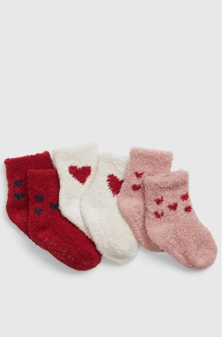 GAP Paket 3 parov kosmatenih nogavic za dojenčice Roza - Hearts 
