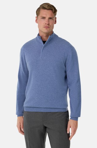 Pleten pulover iz volne in kašmirja z delno zadrgo