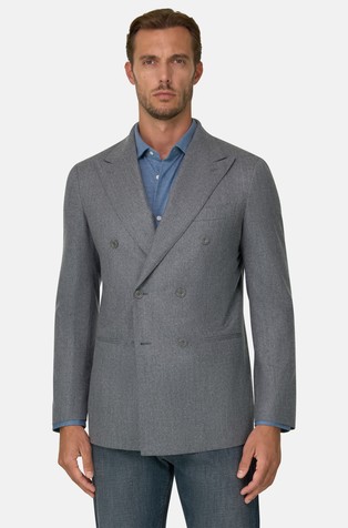 Double-Breasted Wool Flannel Blazer