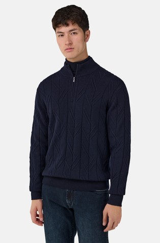 Pleten volnen pulover z delno zadrgo