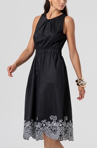 Midi obleka brez rokavov iz bombažnega poplina