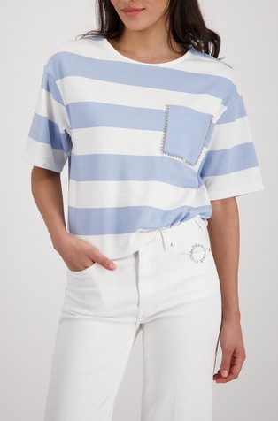 Črtasta majica s kratkimi rokavi in okrasnimi kamenčki