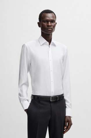 Slim fit srajca z žakarskim vzorcem listkov