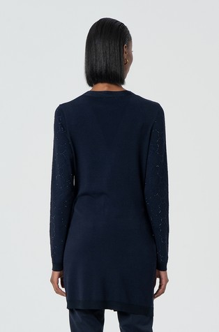 FRACOMINA Long cardigan with rhinestone heart pattern Dark Blue 2