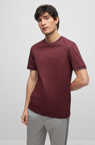 HUGO BOSS Regular fit majica iz merceriziranega bombaža z vafljasto teksturo Rdeča - Red 1