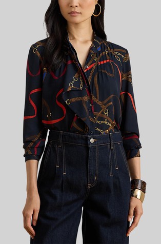 Printed Ruffle-trim Georgette Shirt