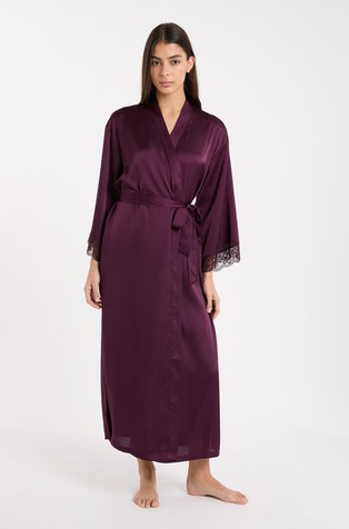 Desire dolga satenasta jutranja halja s čipko