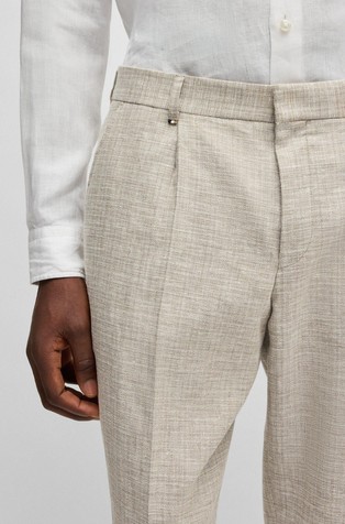 HUGO BOSS Formal trousers in micro-patterned stretch fabric Light Beige 3