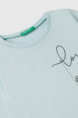 BENETTON Majica s potiskom in aplikacijo iz tila Modra - Aqua 3