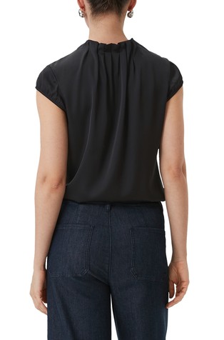 COMMA Satenasta bluza z nabranim ovratnikom Črna - Black 2