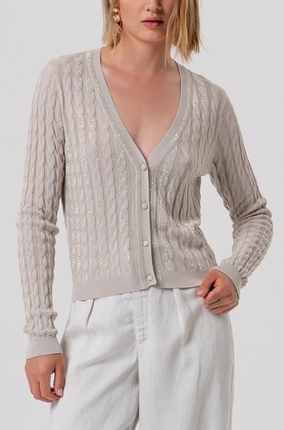 V-neck cardigan with rhinestones