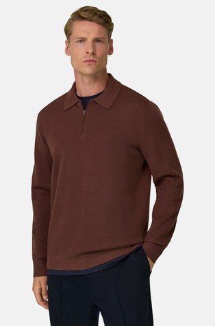 Polo pulover z delno zadrgo iz volnene mešanice