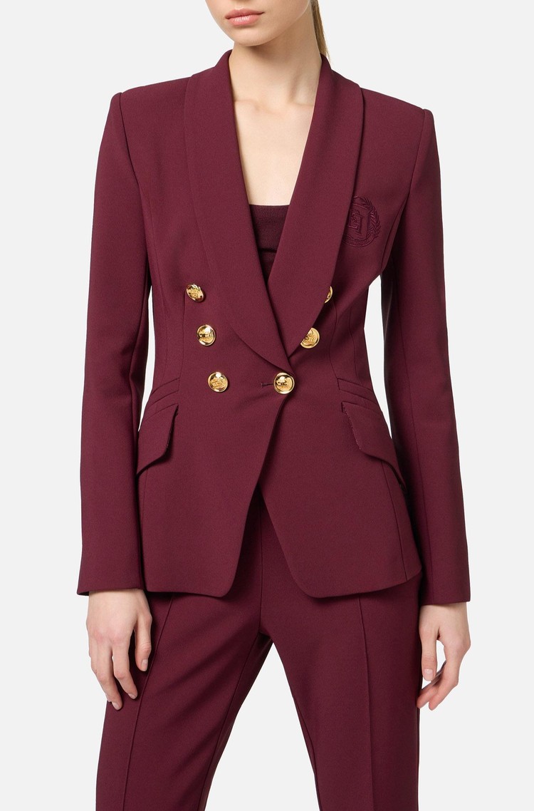 ELISABETTA FRANCHI Suknjič z dvorednim zapenjanjem in vezenim logotipom Rdeča - Rouge Noir 