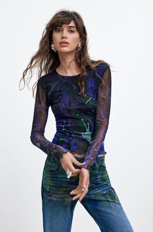 Printed tulle long-sleeved T-shirt M. C. Lacroix