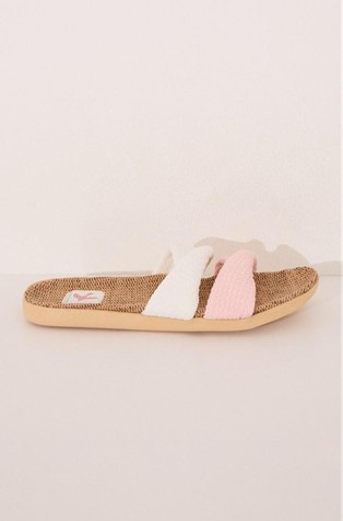 Open faux-raffia knot slippers