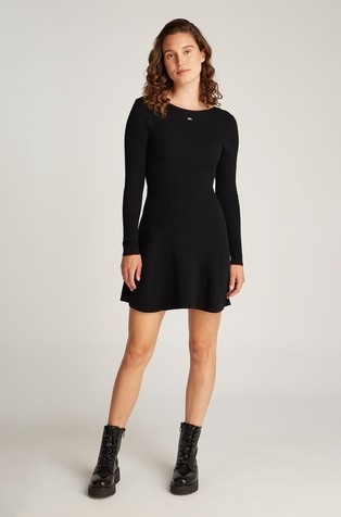 Ribbed cotton-blend knit dress
