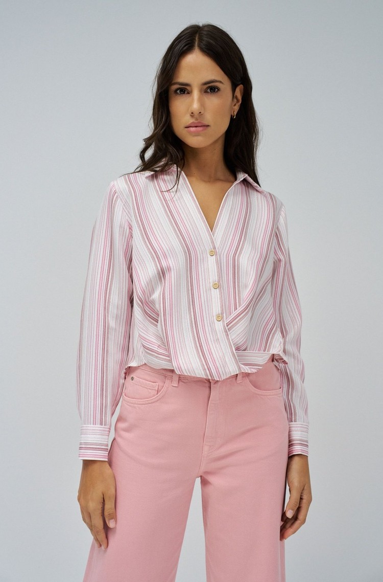 SALSA JEANS Striped shirt in viscose-blend Pearl / Pink 