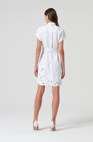 FRACOMINA Cotton blend chemisier dress with floral embroidery White 3