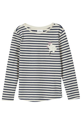 Striped T-shirt with long sleeves and embroidery detail