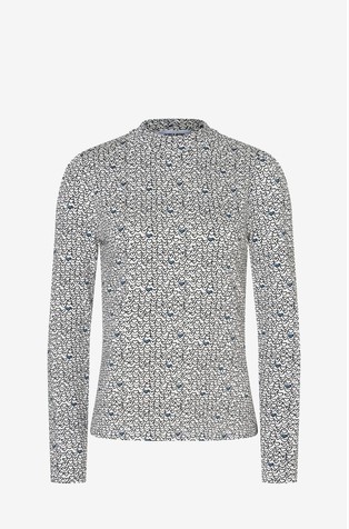 Vzorčasta majica z dolgimi rokavi iz raztegljive viskoze
