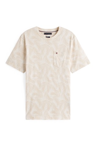 TOMMY HILFIGER Vzorčasta bombažna majica s prsnim žepom Bež - Beige 4