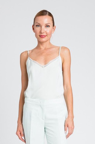 Satin top with lace trim