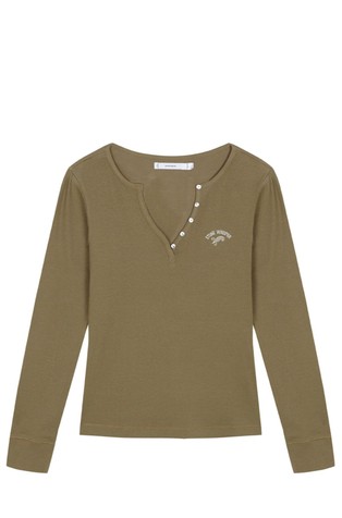 Cotton-blend long sleeve pyjama top