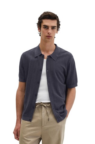 Polo short sleeve cardigan in organic cotton and linen