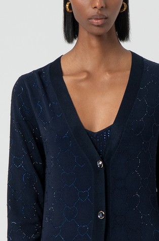 FRACOMINA Long cardigan with rhinestone heart pattern Dark Blue 4