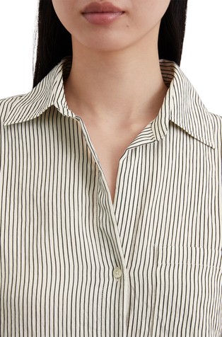 MARC O'POLO Relaxed fit črtasta srajca iz viskozne mešanice Bež - Cream/Black Stripe 3