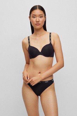 HUGO BOSS Modrček z oporo in logo naramnicami Črna - Black 3
