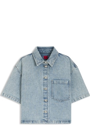 Relaxed-fit blouse in striped rigid denim