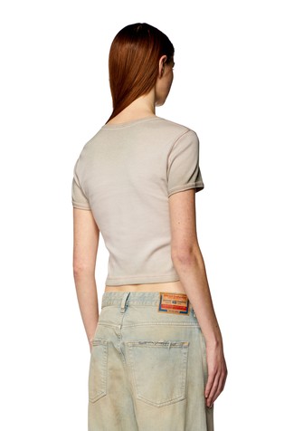 DIESEL Cropped T-shirt with D heart Beige 2