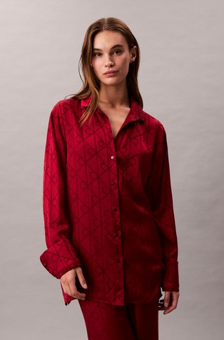 Satin Pyjama Shirt with Logo Print