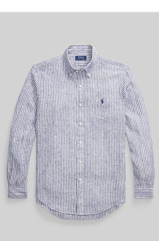 Custom fit črtasta lanena srajca