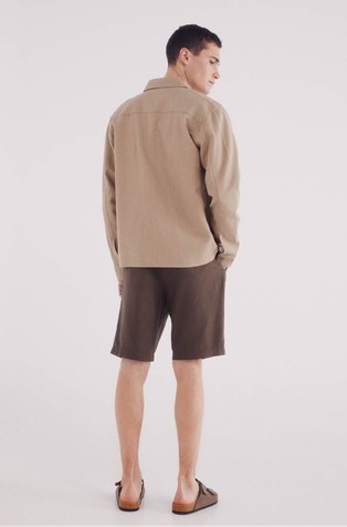 SPRINGFIELD Slim fit bermuda hlače iz strukturirane mešanice z lanom Rjava - Brown 2