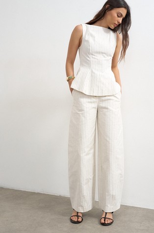 TSPARA barrel fit črtaste bombažne hlače