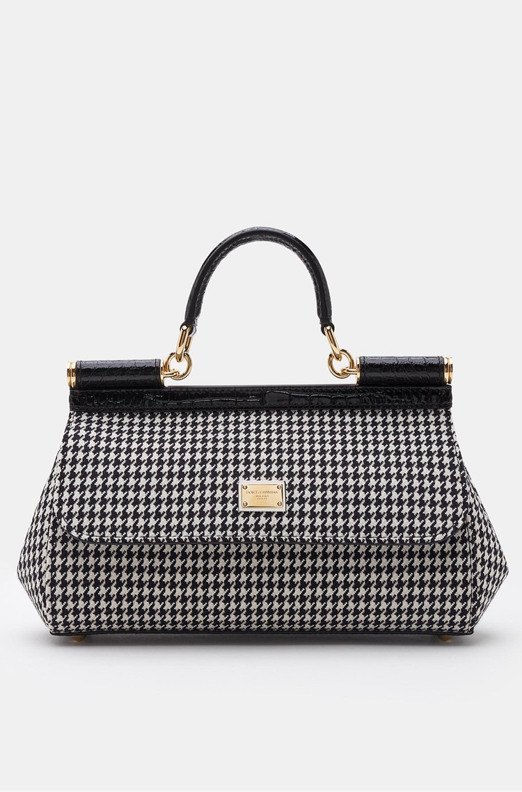 DOLCE &amp; GABBANA Sicily podolgovata torbica s pepita vzorcem Črna - Black / White 